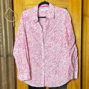 FOXCROFT Pink Leopard Print Women's Button Down Shirt, Size 12